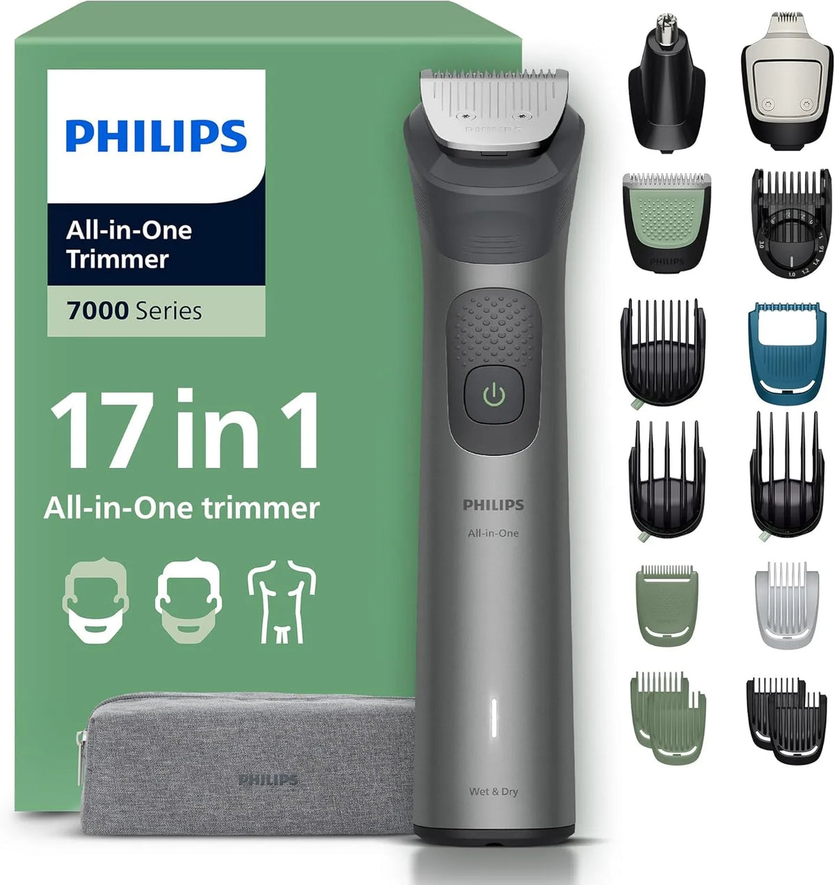 Philips Series 7000 17-teiliger Haarschneider, 26 L, 20 mm, IPS-Panel, für Gesicht