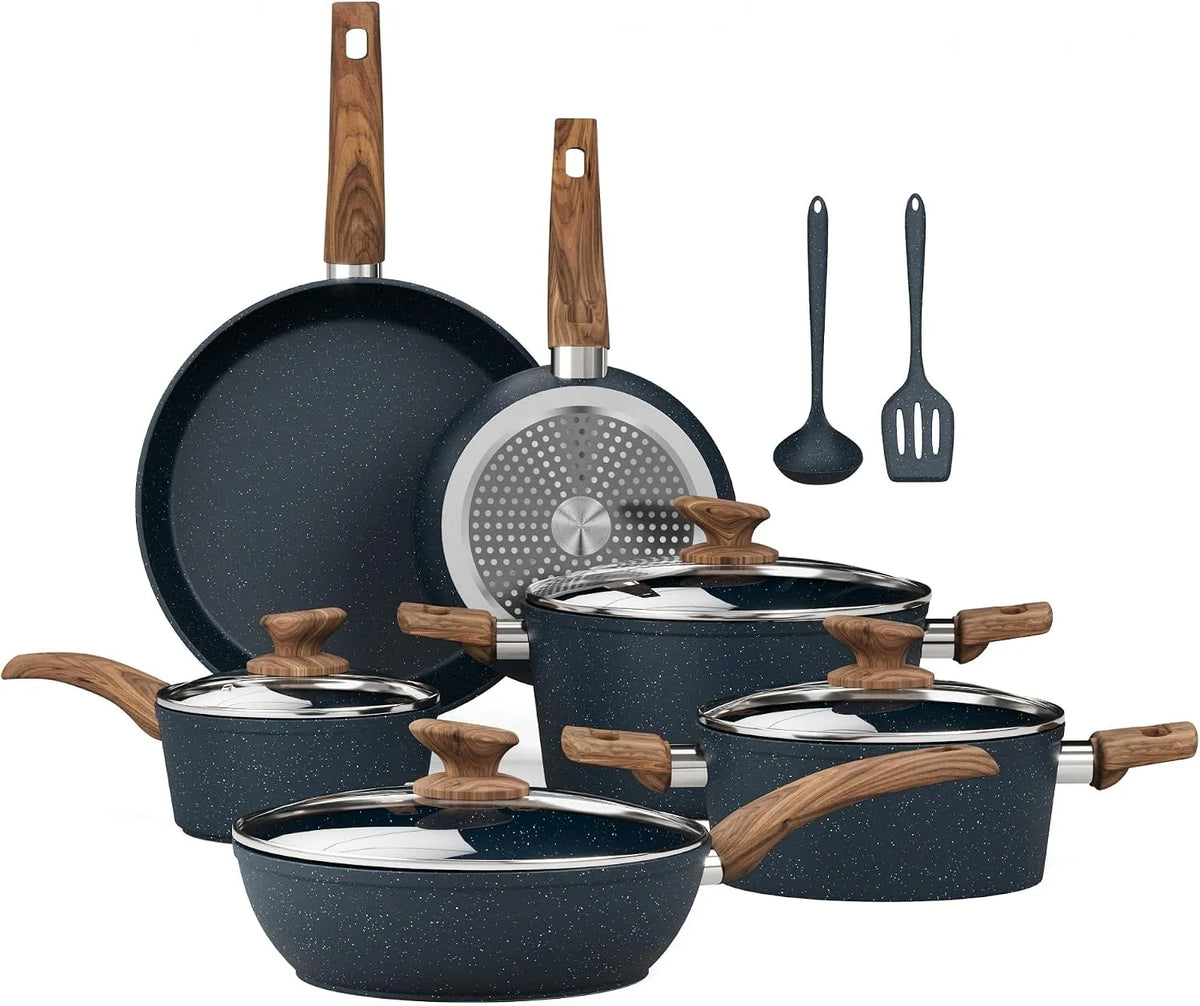 Induktionskochfeld, Induktionsplatte, Kitchen 12-teilig, Antihaftbeschichtung, Blau, PFOA- und PFAS-frei, antihaftbeschichtet