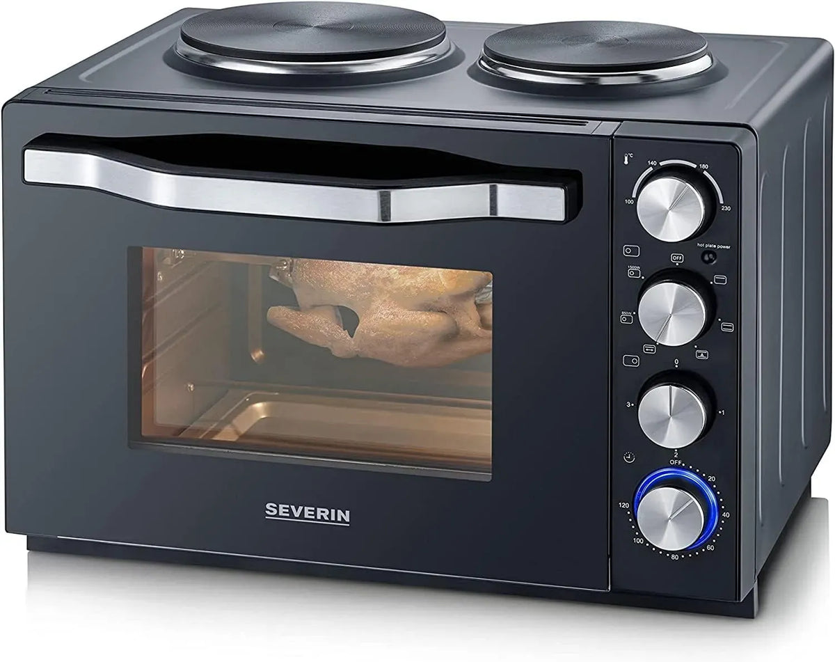 Severin TO 2065 Toastofen, 2500 W, Schwarz, Back- und Toastofen mit Kochplatten