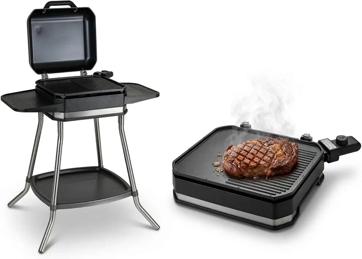 IPX4-Schutz Stand-Tischgrill, Elektro-Grill, Barbecue, elektrischer Tischgrill, 2800 W, Outdoor, Antihaftbeschichtung, 2 Temperaturzonen