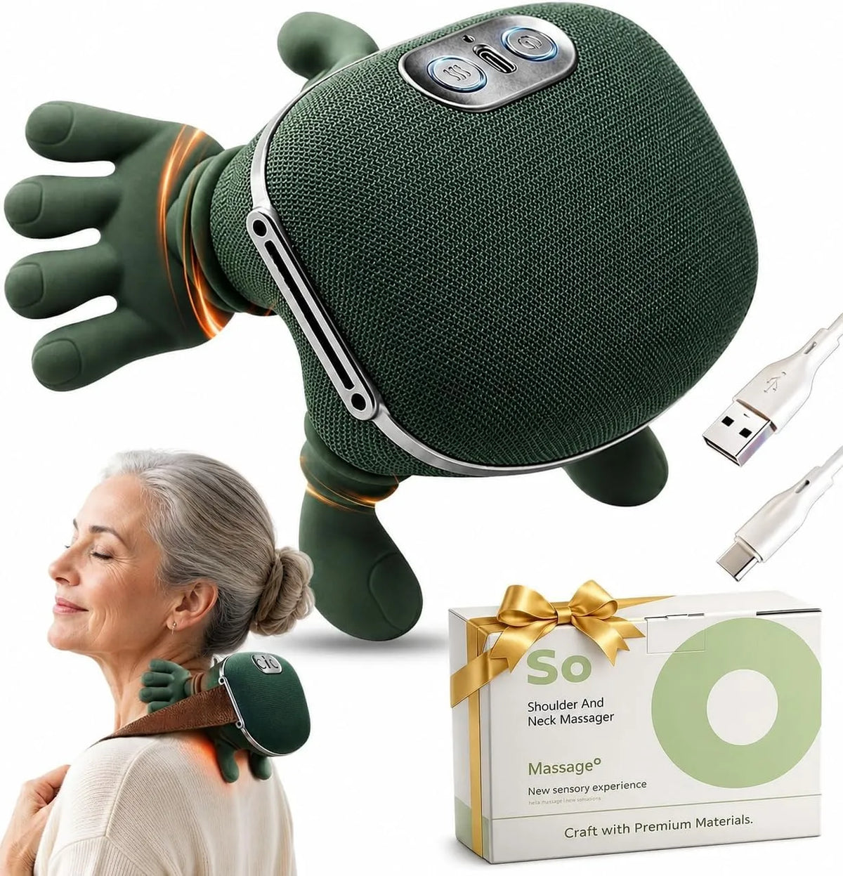 BeFit24 Nackenmassagegerät, Massageapparat für Nacken und Rücken, Wärmefunktion, kabellos, für Nacken Schulter Rücken