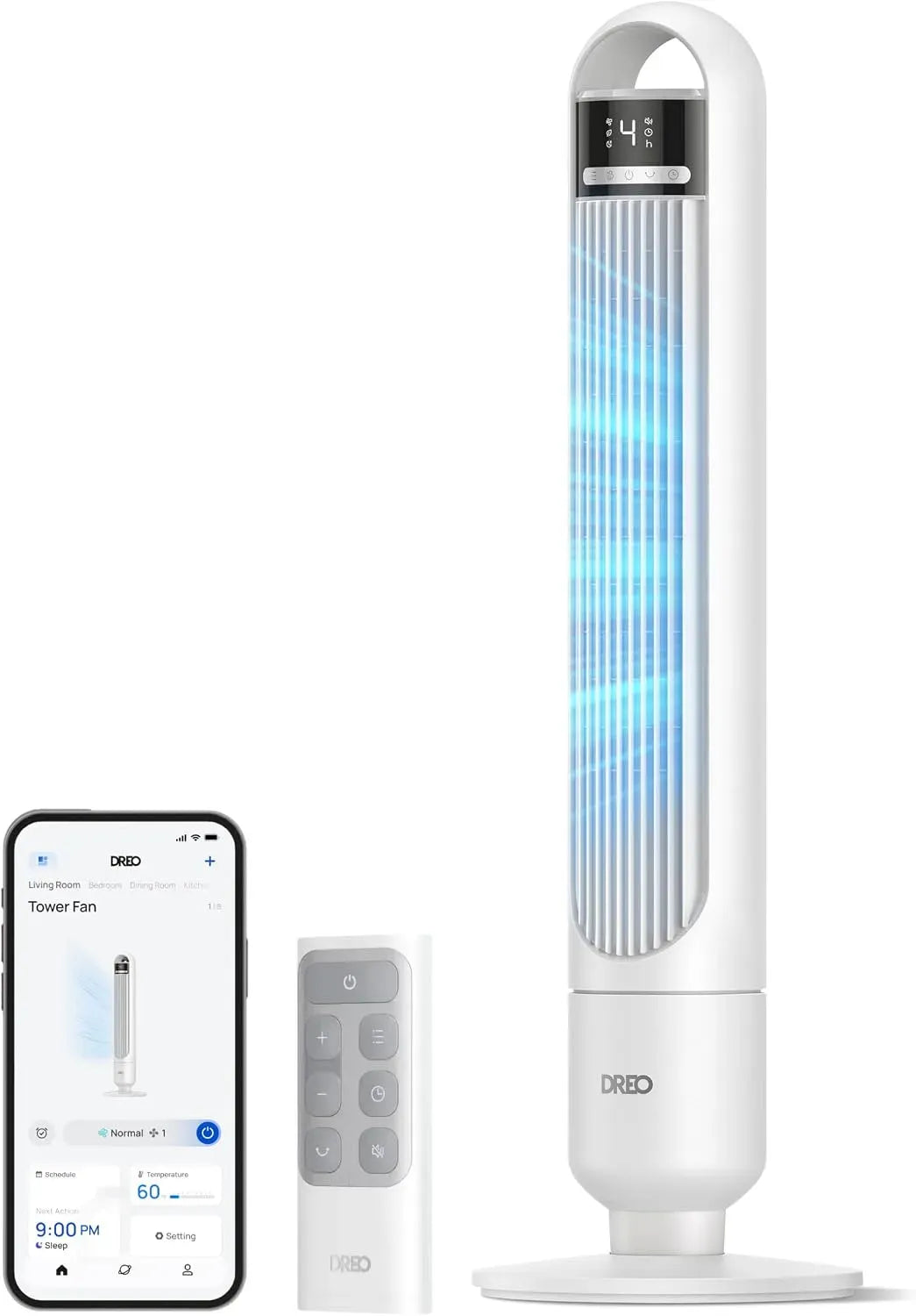 Google Ventilator, 28 dB, Timer, Oszillation, leise, Google Assistant, Alexa und Siri, 90° Oszillation, 4 Stufen & 3 Modi, App, 8 Std, 8,8 m