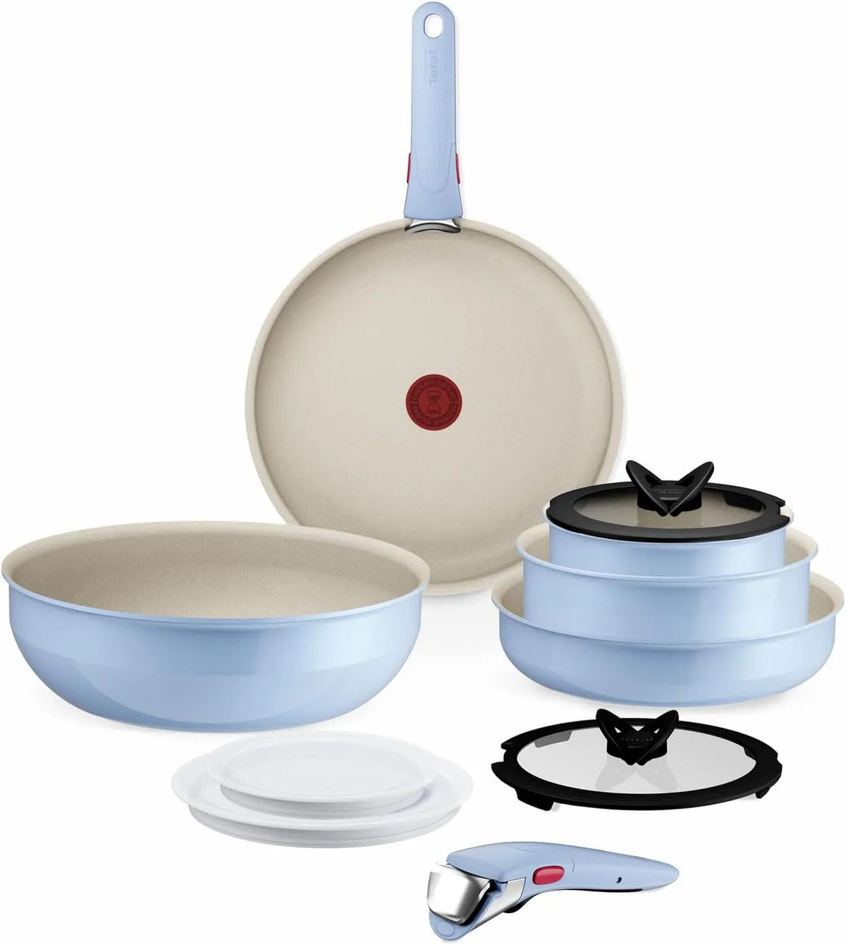 Tefal 11-teilig Ingenio Serenity Kochgeschirr-Set, stapelbar und platzsparendes Set aus Aluminium, Mineralia Antihaftversiegelung, abnehmbarer Griff