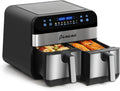 Heißluftfritteuse 8-in-1, 9 L, elektrische Fritteuse ohne Öl, Dual-Zone Airfryer mit 9L Großkapazität: Kochfunktionen