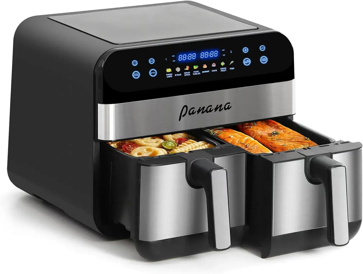 Heißluftfritteuse 8-in-1, 9 L, elektrische Fritteuse ohne Öl, Dual-Zone Airfryer mit 9L Großkapazität: Kochfunktionen