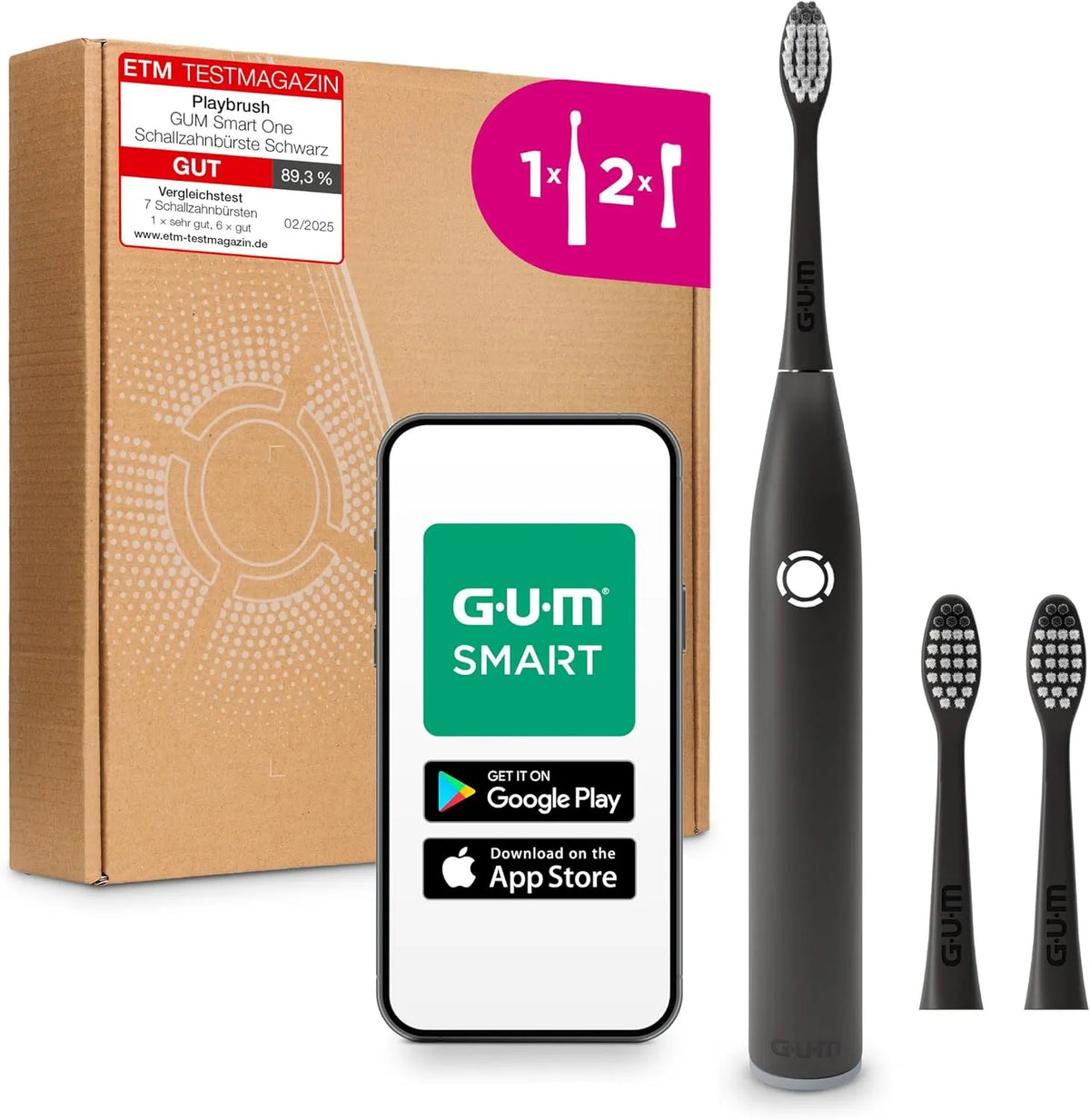 Zahnbürste, Elektrozahnbürste, Timer, kabellos, Schwarz, GUM