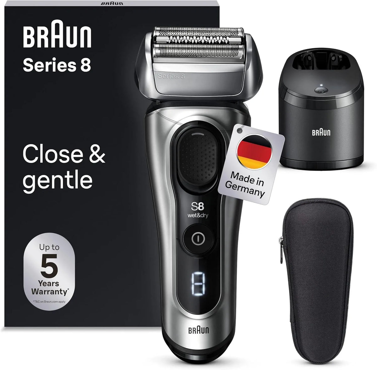 Braun Series 8 8567cc Präzisions-Langhaarschneider, Reinigungsstation, Rasierer, Silber