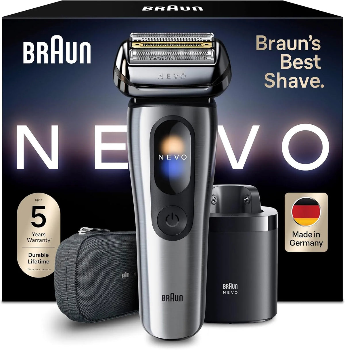 Braun NEVO11005C Rasierer, IP65, Touch-Bedienung, Silber, für Eine Rasur Ohne Kompromisse