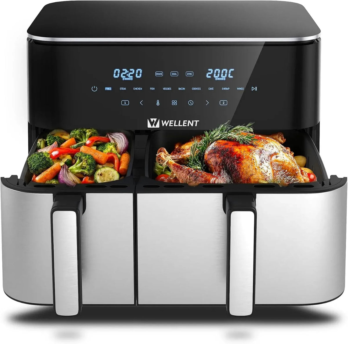 Geschirrspüler 4+7L 10-in-1, 11 L, 2600 W, Spülmaschine, Touch-Bedienung, Dual Zone Heissluftfritteuse mit Touchscreen, 11L XXL Airfryer 2 Kammern
