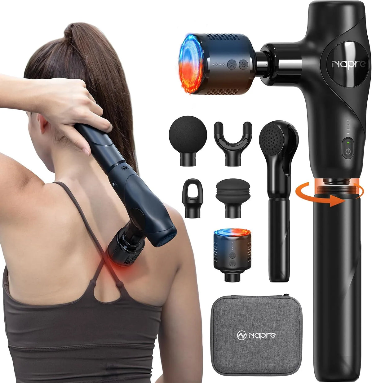 NAPRE 3 3-in-1 Massagepistole, Massagegerät, Koffer, Muskelmassagegerät, leise, Wärmefunktion, für Rücken Nacken Körper