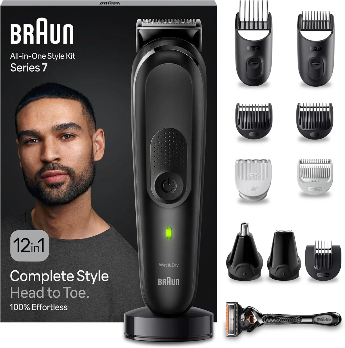 Braun 12-in-1 MGK7460 Haarschneidemaschine, Akku, 14 L, 21 mm, IP65, kabellos, Schwarz, für Gesicht