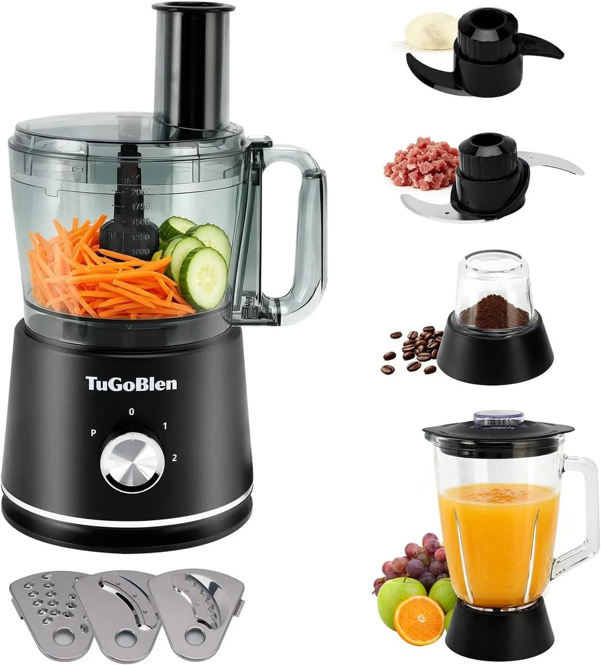 Küchenmaschine 7-in-1, 2,5 L, 200ml Glasmühle, 1,5L Glasmixer, 1,5 L