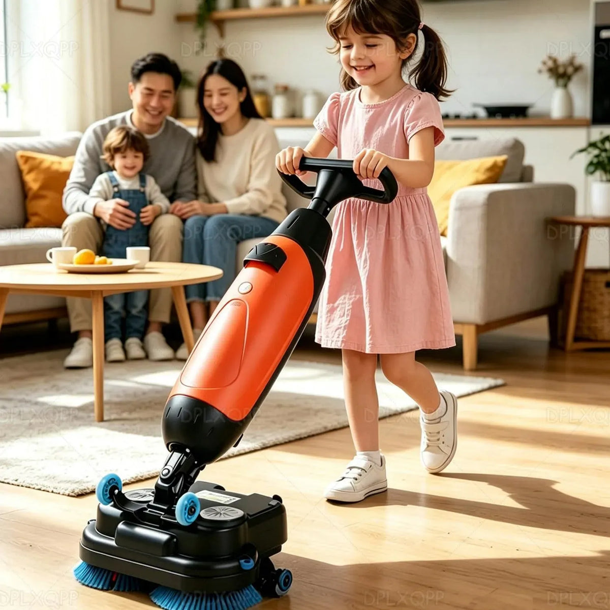 Bodenreinigungsmaschine, Scheuersaugmaschine, Fliesenreiniger, Doppelbürste, 43 Cm, 18 Kg, Rot, für Supermärkte