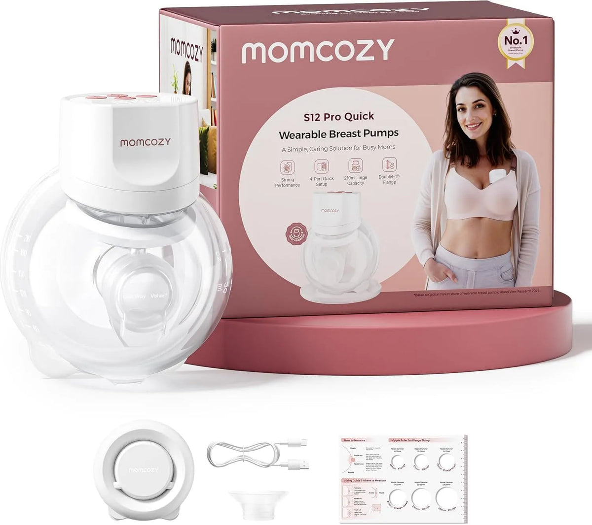 Milchpumpe S12, elektrische Stillpumpe, tragbar, Weiß, Brustpumpe mit 3 Modi & 9 Stufen 210 ml, 1 Pack Weiß