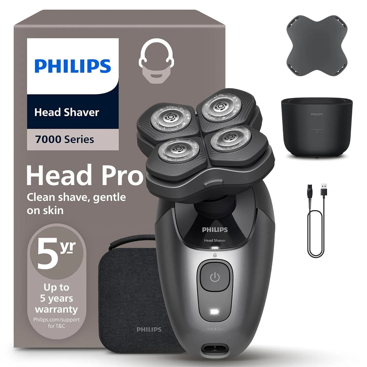 Philips Series 7000 360grad-Scherkopf Glatzenrasierer, IPS-Panel, für Herren und Frauen