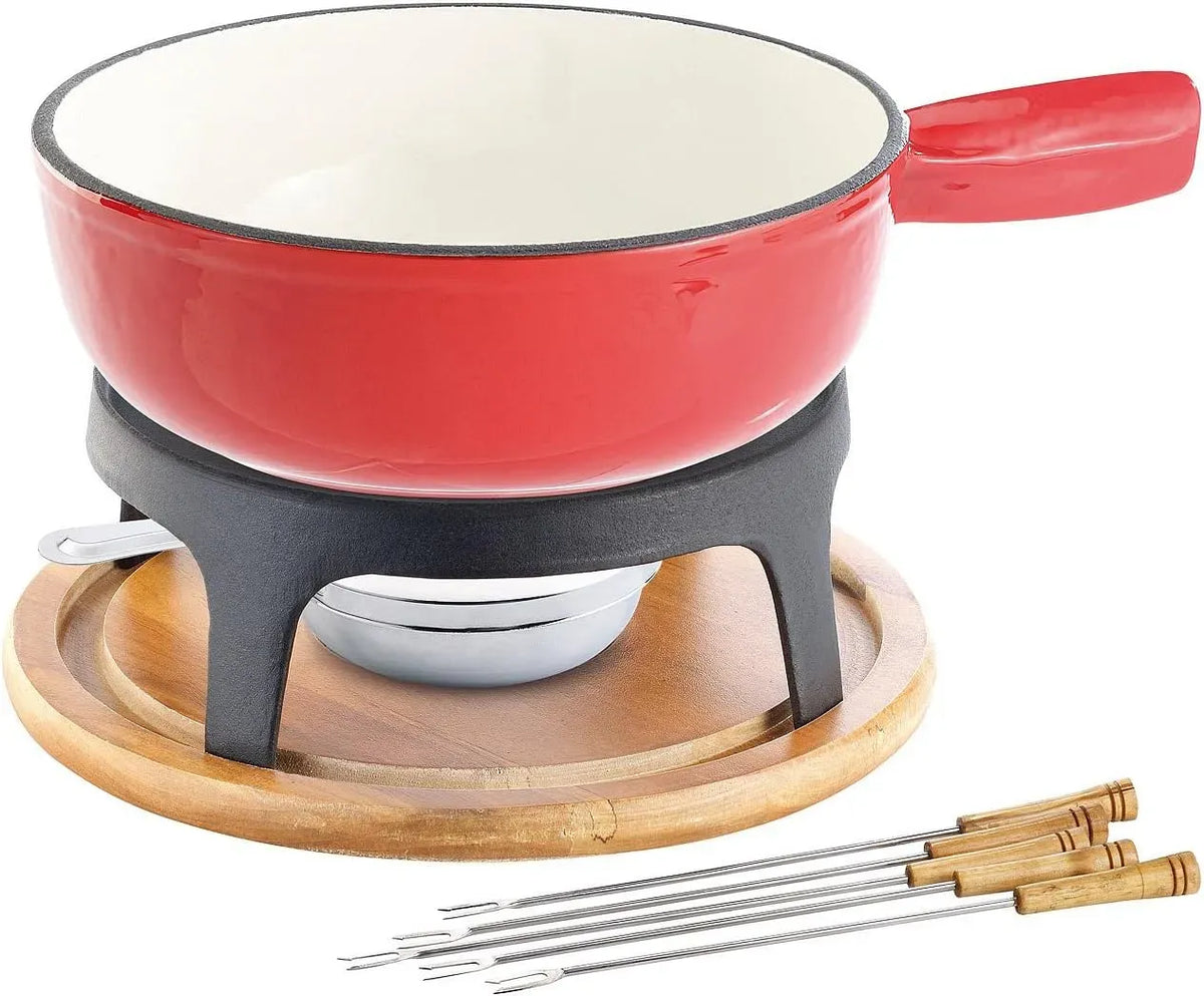 Fondue, 24 cm, Gusseisen, Rosenstein, Rosenstein & Söhne Fondue: Käsefondue-Set aus emailliertem Gusseisen