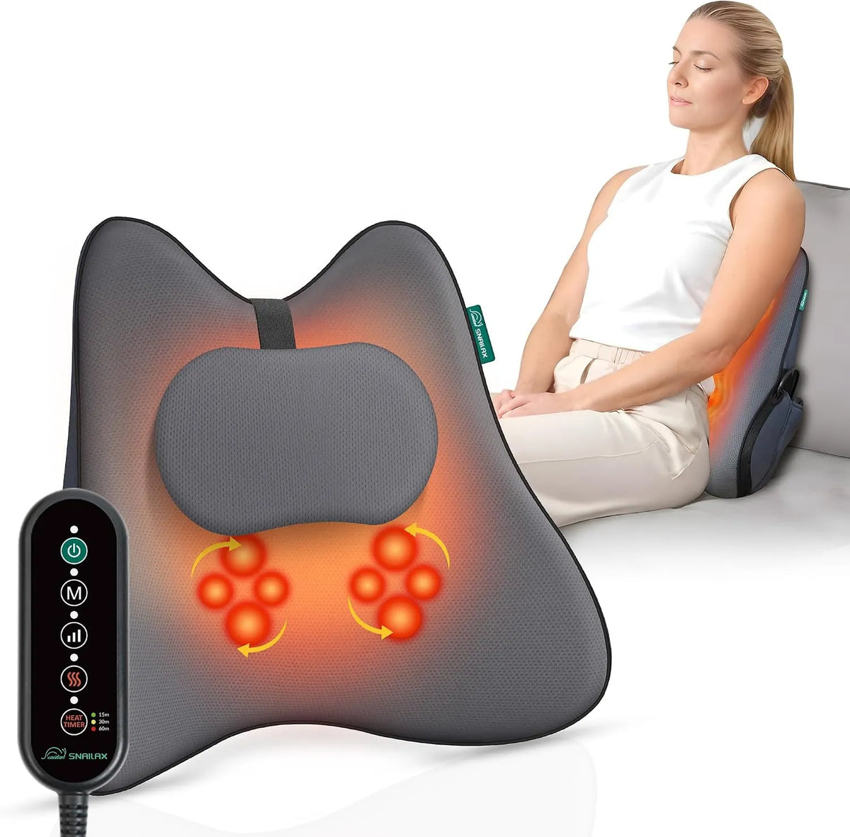 Shiatsu-Rückenkissen, Lendenkissen, Sitzkissen, 2 W, Timer, Wärmefunktion
