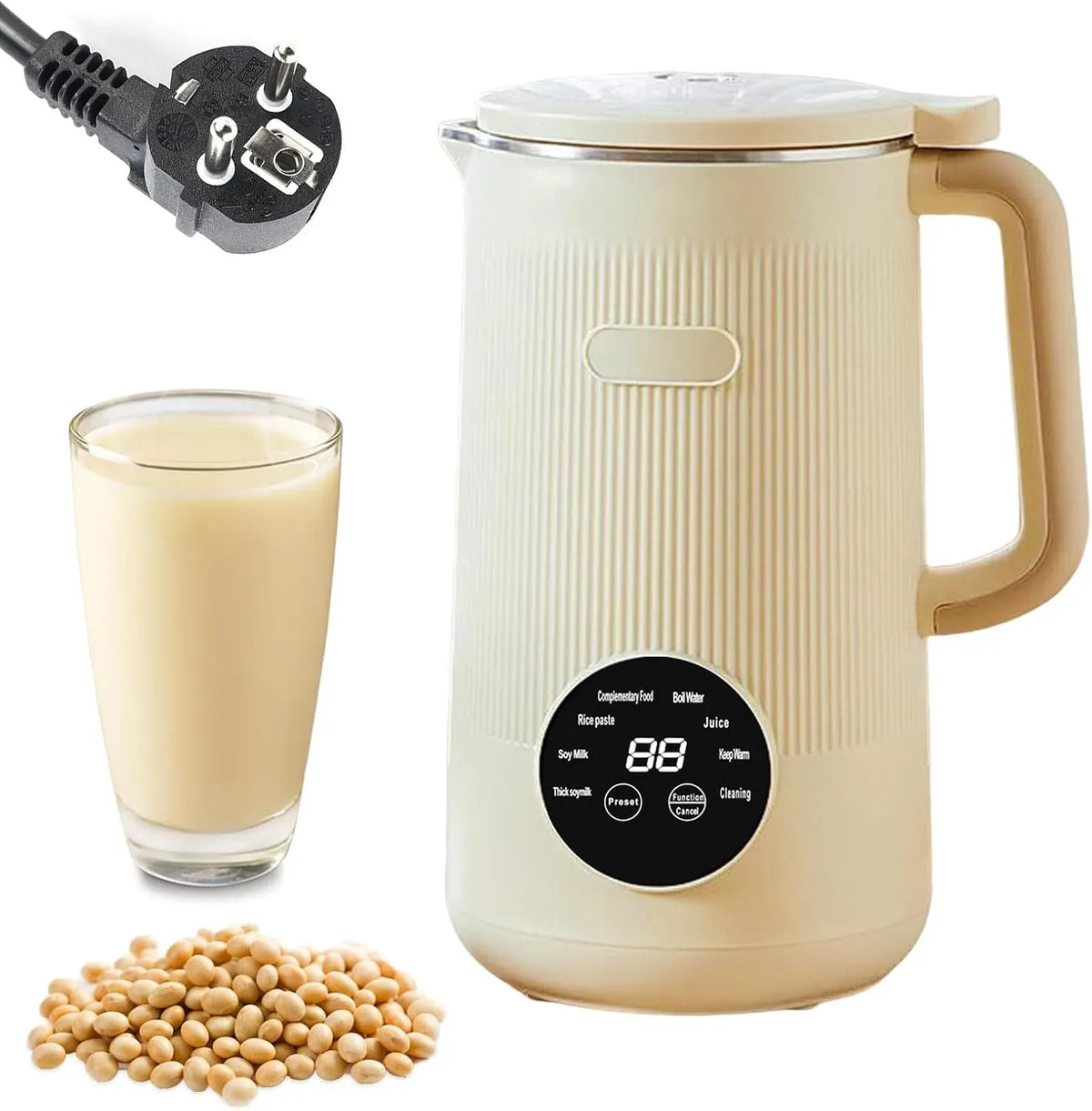 8-in-1 Sojamilch Maschine, Pflanzenmilchbereiter, Nussmilchmaschine, Sojamilchbereiter, Kuhmilchbereiter, Touch-Bedienung, Edelstahl, Weiß