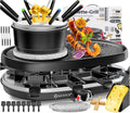 3in1 Raclette-Grill, Elektrogrill, Tischgrill, Fondue, elektrischer Tischgrill, Antihaftbeschichtung, Holz, für 8 Personen