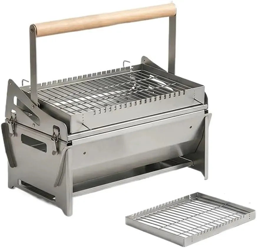 Edelstahl-BBQ-Grill, Holzkohlegrill, Drehbarer