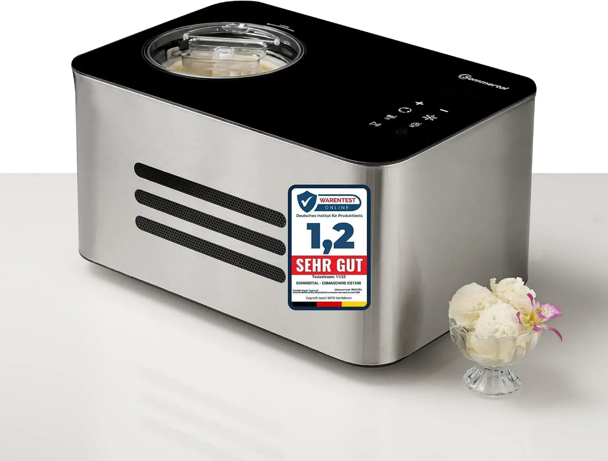 ICE1500 Eismaschine, Speiseeismaschine, 1,5 L, 150 W, Touch-Bedienung, Edelstahl, für Sorbet, Sommertal