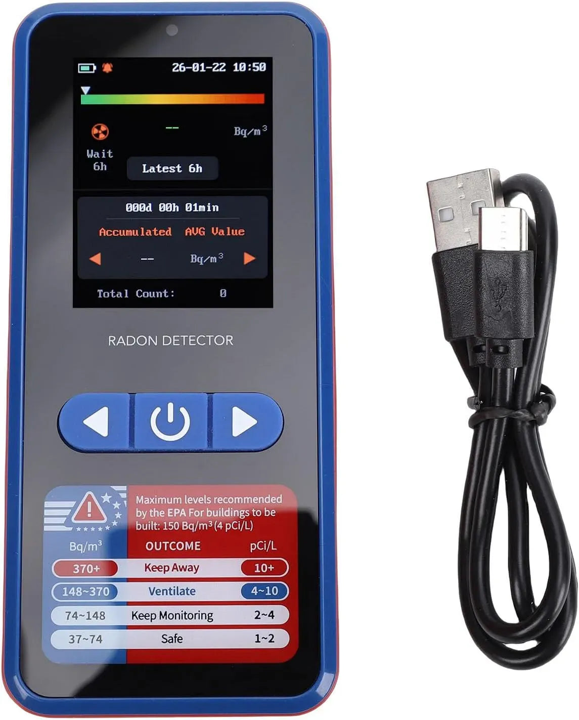 Monitor, Eujgoov, tragbar, PC-Bildschirm, Hand-Radon-Gasdetektor, Tragbarer Radon-Monitor-Tester für Zuhause