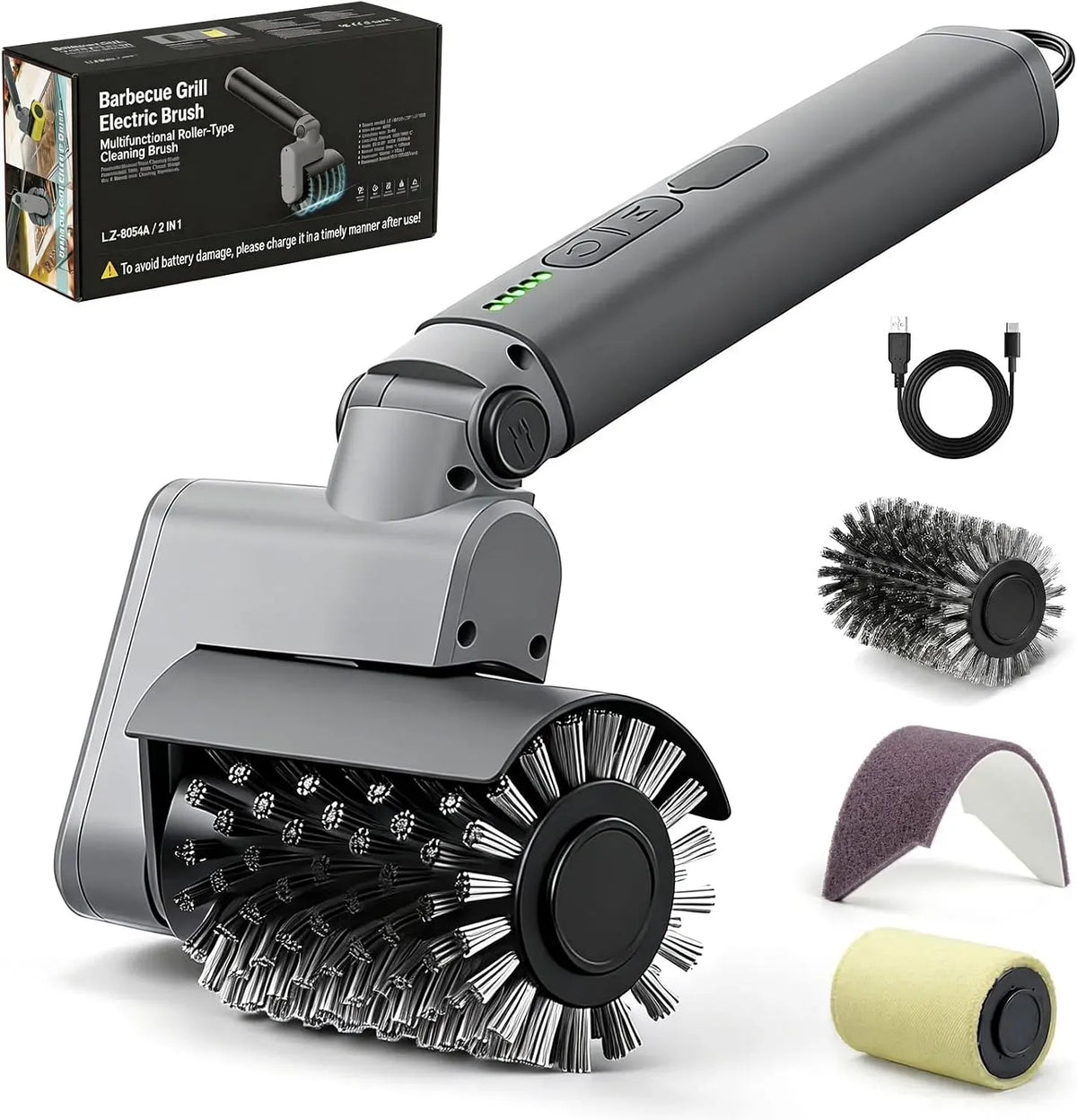 Gerätezubehör 3-in-1, IP65, Grill, Edelstahl, Kabelloser BBQ Grillreiniger mit Edelstahlborsten, Elektrische Grillbürste Set, Wiederaufladbar
