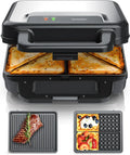 Toaster 4er, Grill, leise, Antihaftbeschichtung, 3 in 1 Waffeleisen Kontaktgrill mit abnehmbaren Platten, BPA frei, Sandwichmaker XXL
