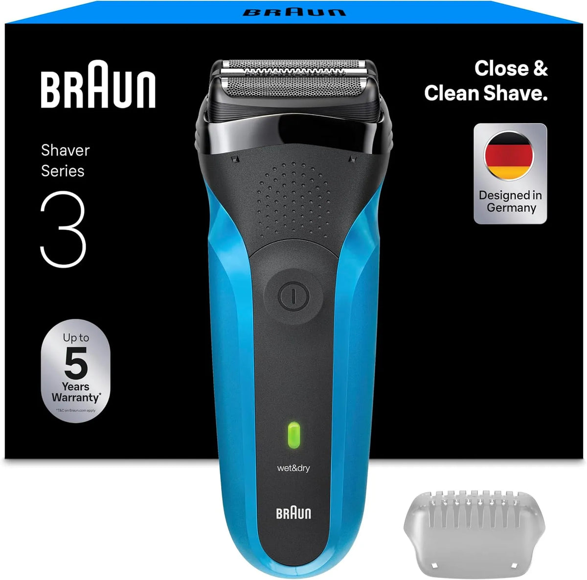 Braun Series 3 310s Rasierapparat, Rasierer, Akku, IP65, kabellos, Blau