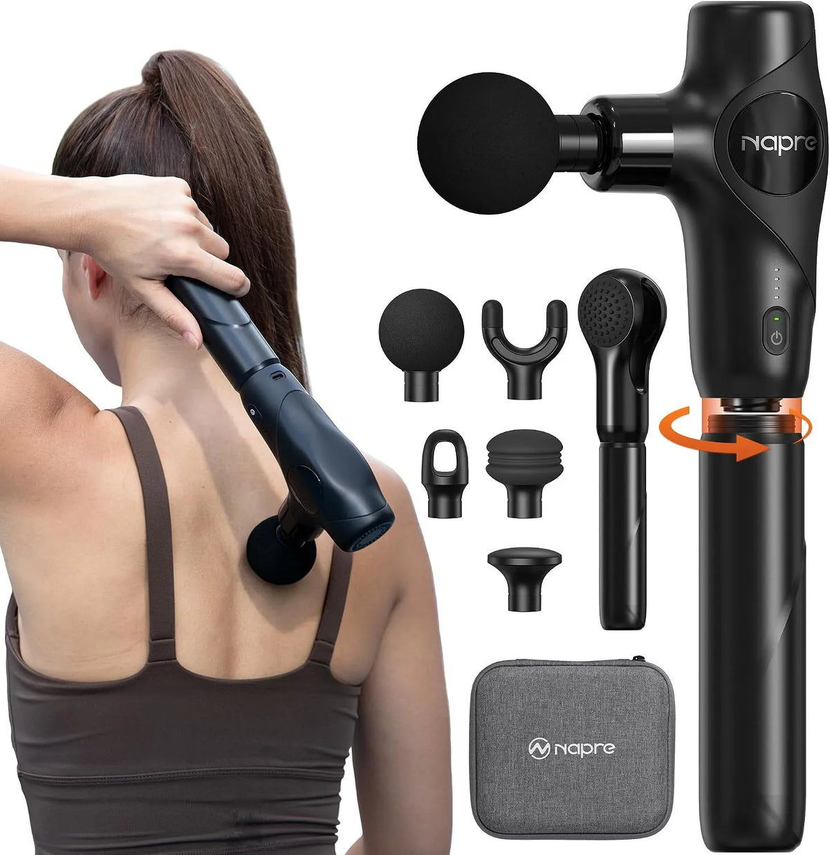 NAPRE 3 3-in-1 Massagepistole, Massagegerät, Koffer, Muskelmassagegerät, leise, für Rücken Nacken Körper