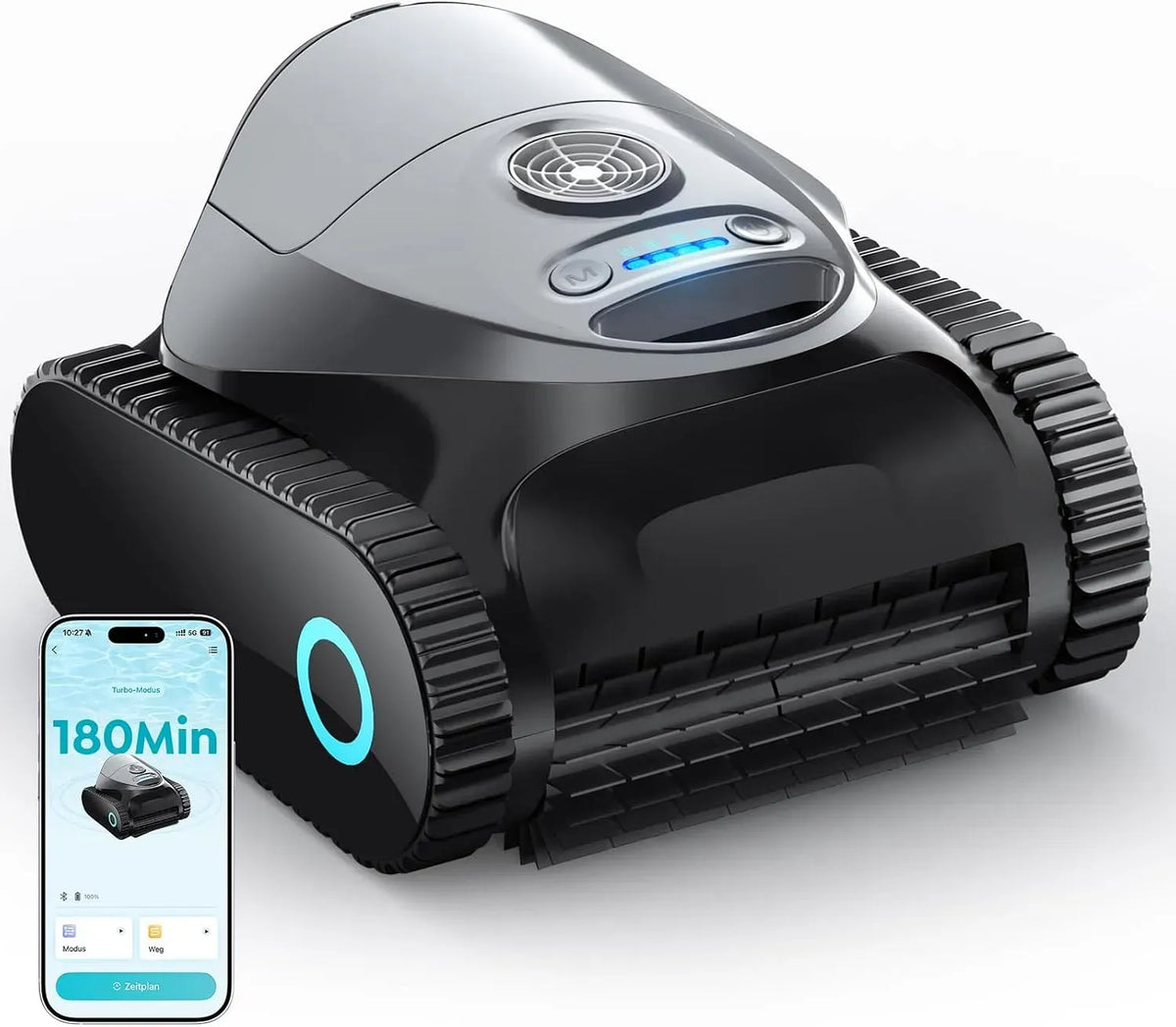 Doppelfilter, Poolreiniger, Poolroboter, Akku, Poolreinigungsroboter, 150 m, kabellos, Stand- und Wandmontage, Grau, für Pools bis zu 150 m²