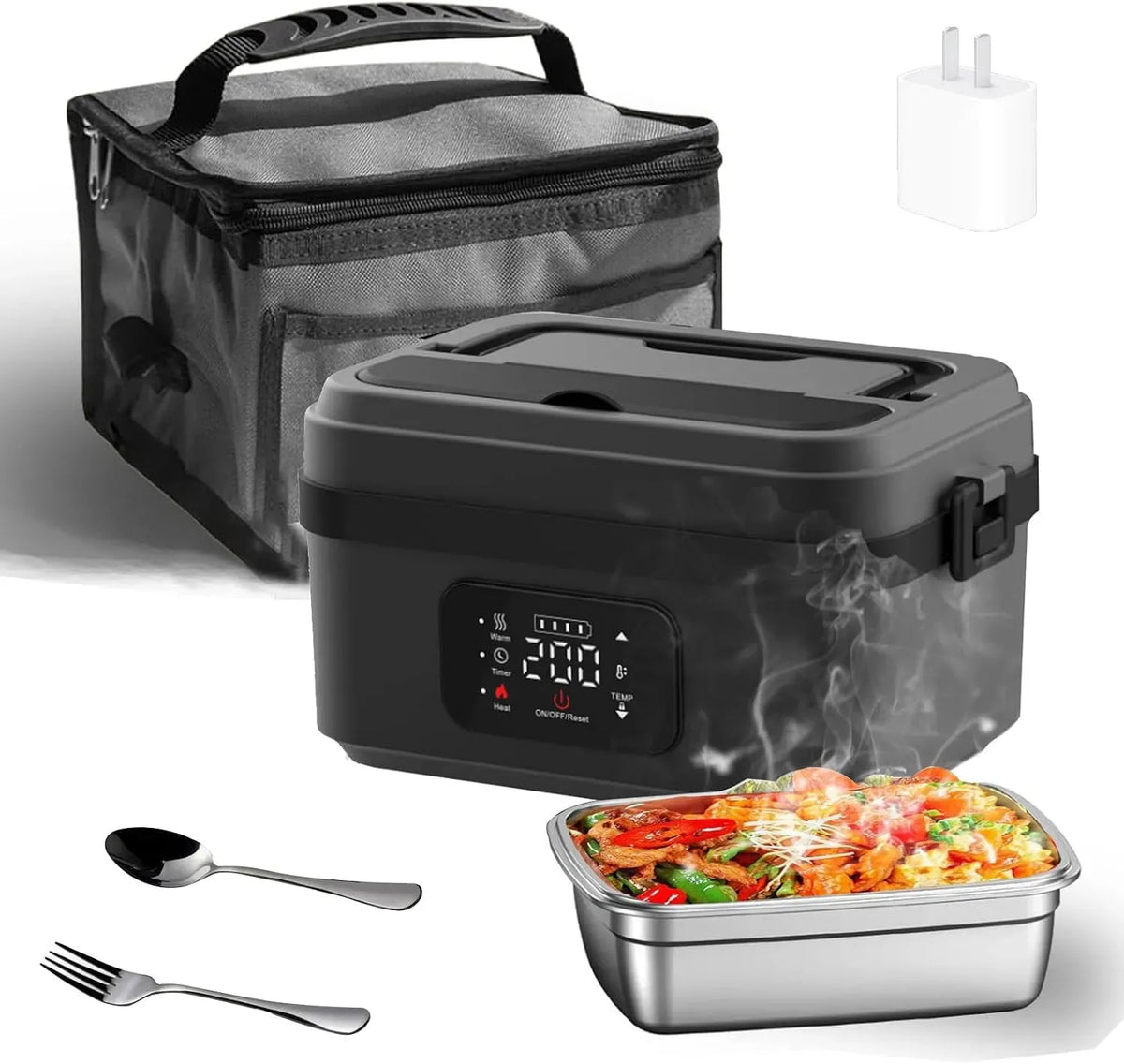 Akku, Timer, kabellos, Elektrische, Lunchbox Elektrisch mit Timer Grauschwarz