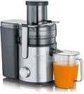 Severin ES 3570 Entsafter, 1.1 L, 800 W, Edelstahl, Schwarz, XXL-Auffangbehälter für vitaminreiche Obst- und Gemüs äfte, Saftbehälter