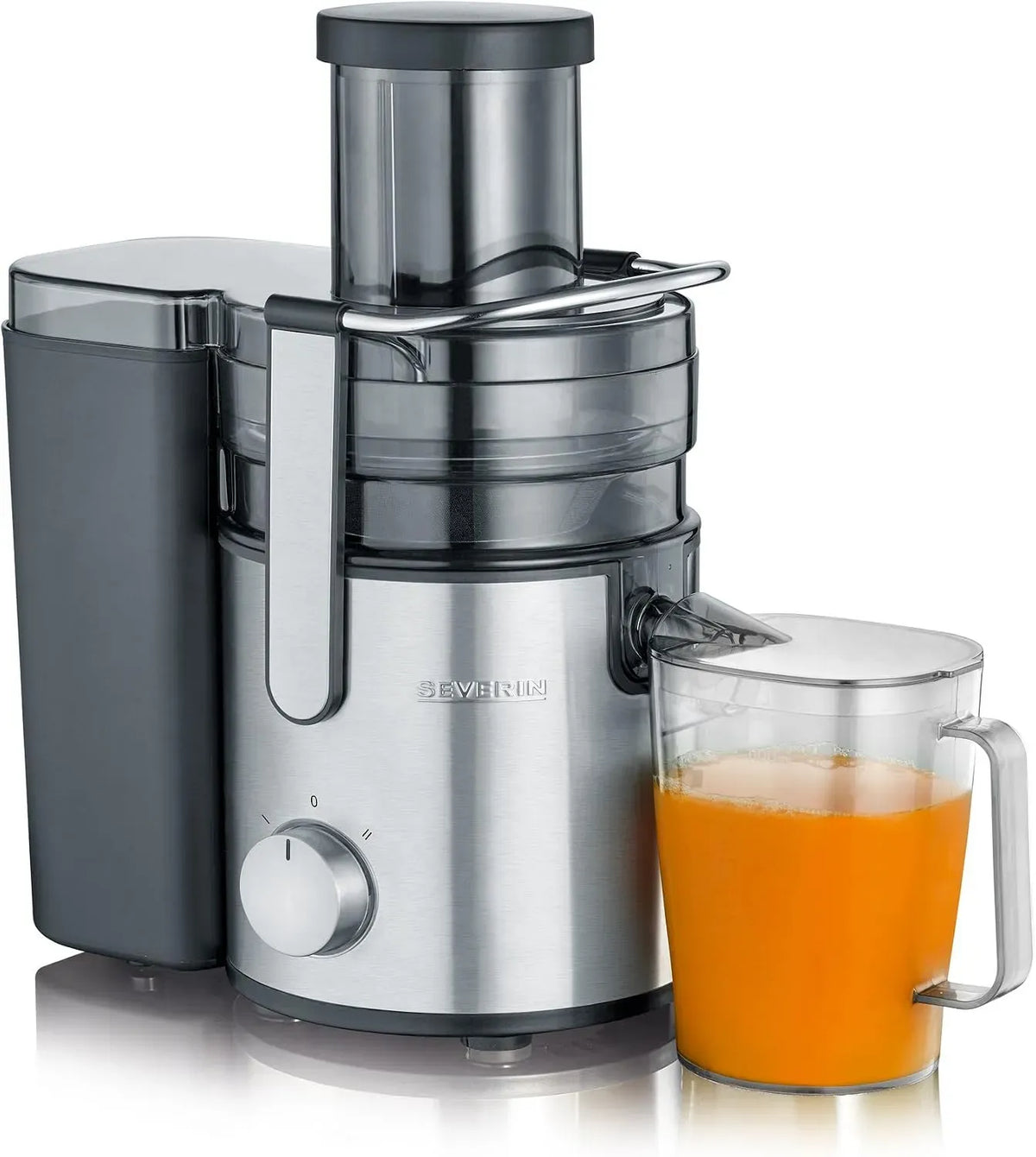 Severin ES 3570 Entsafter, 1.1 L, 800 W, Edelstahl, Schwarz, XXL-Auffangbehälter für vitaminreiche Obst- und Gemüs äfte, Saftbehälter