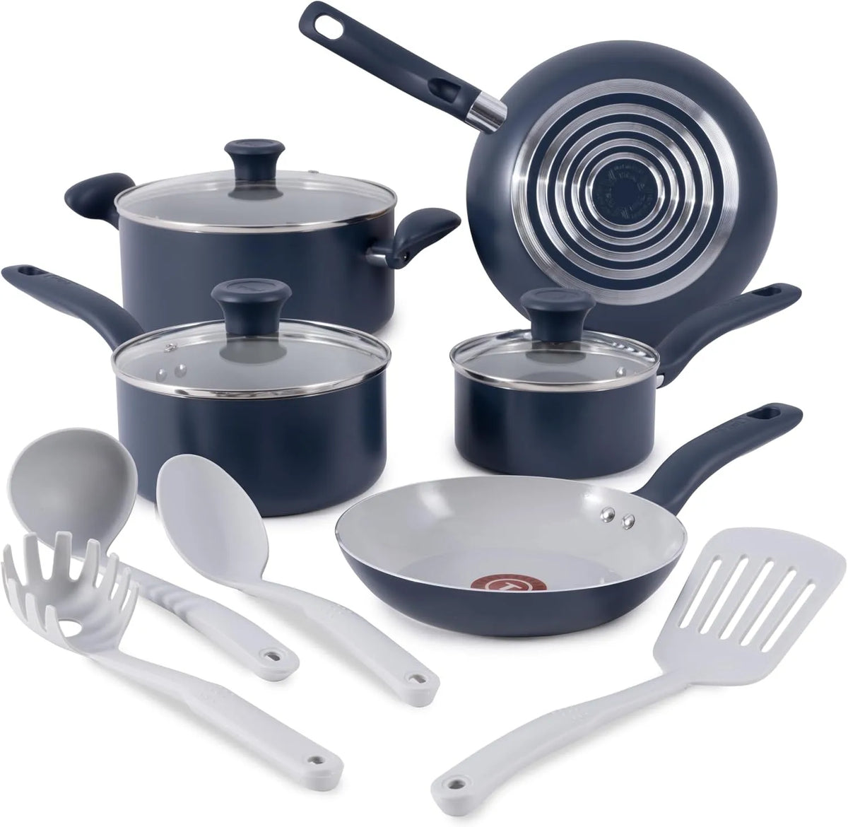 Kochgeschirr 12-teilig, T-Fal Keramik-Kochgeschirr-Set, Keramiktöpfen und Pfannen, ofenfest bis 100 °C
