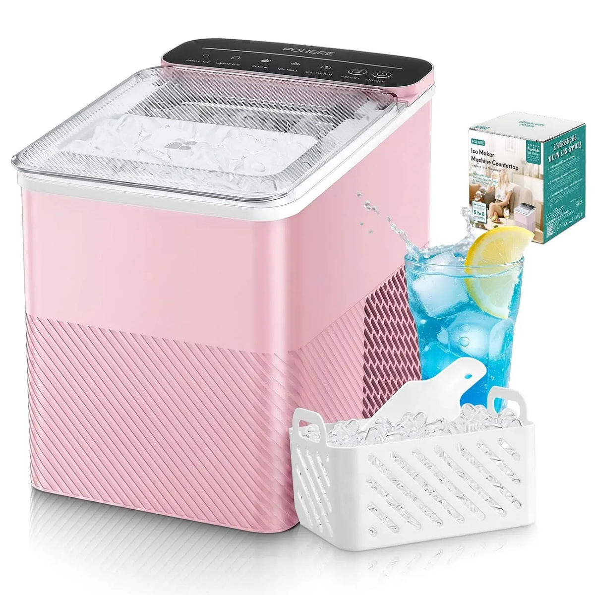 Eiswürfelmaschine, FOHERE, 2 Größenwahl, Eisbereiter, Ice Maker mit Selbstreinigung