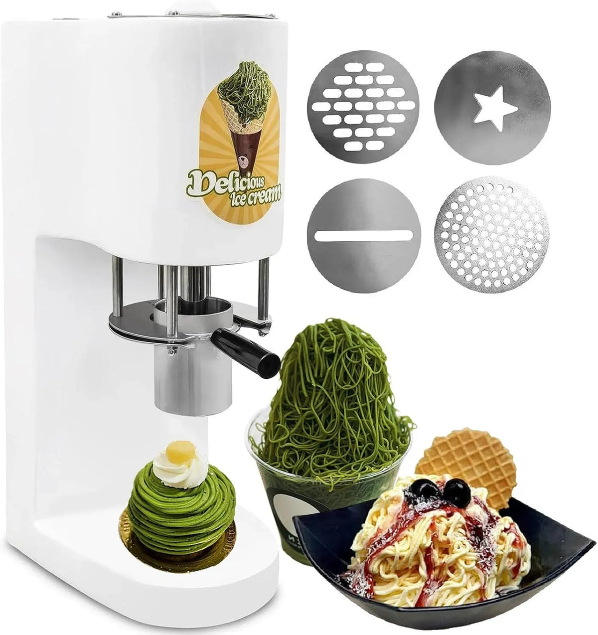 Nudelmaschine, Nudelbereiter, Edelstahl, 28–30 L/Stunde Spaghetti-Eispresse, Gelato-Maschine Mit 4 Formformen