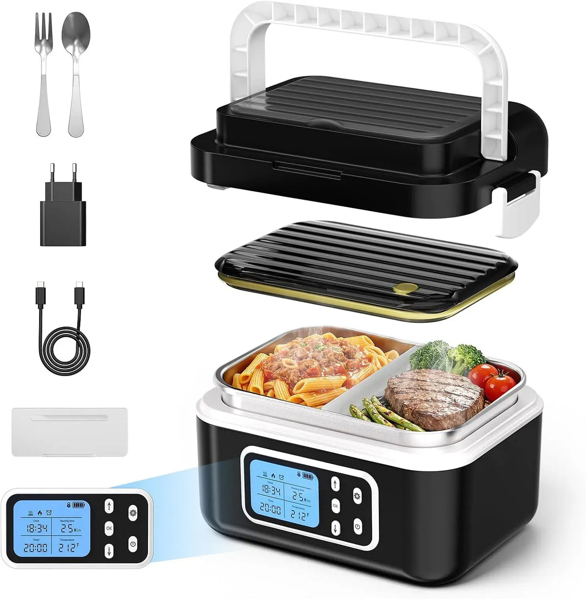 Tasche, Akku, 1 L, Touch-Bedienung, Camping, Edelstahl, Wärmefunktion, kabellos, für Camping Büro Auto beheizte Lunchbox
