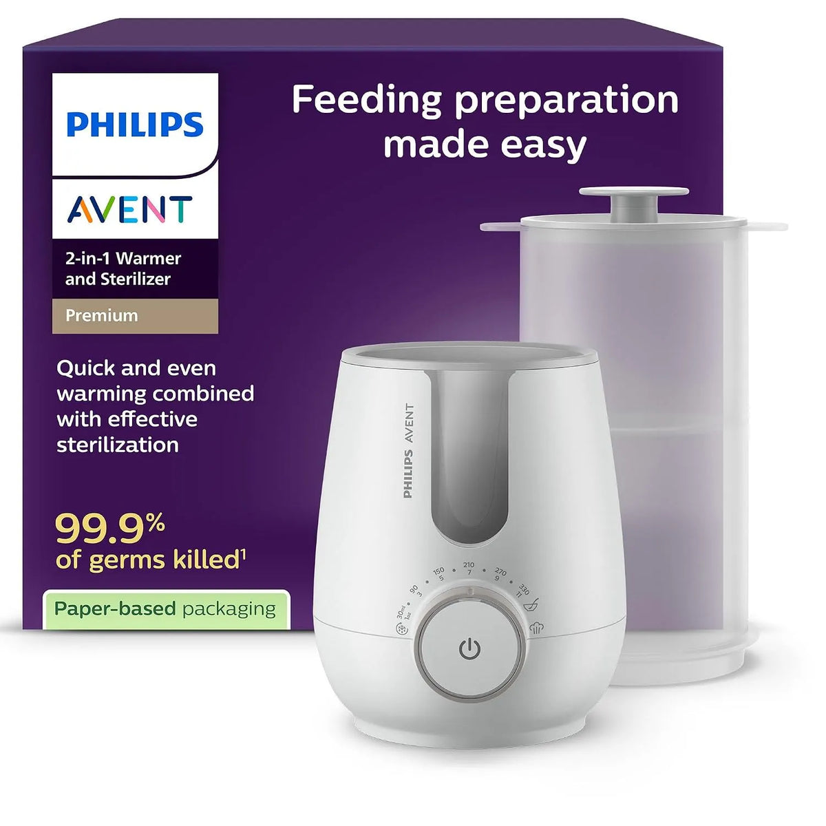 Philips 2-in-1 SCF359/00 Temperatursensor, Flaschenwärmer, elektrisches Sterilisationsgerät, IPS-Panel, 2 Temperaturzonen, Wärmefunktion