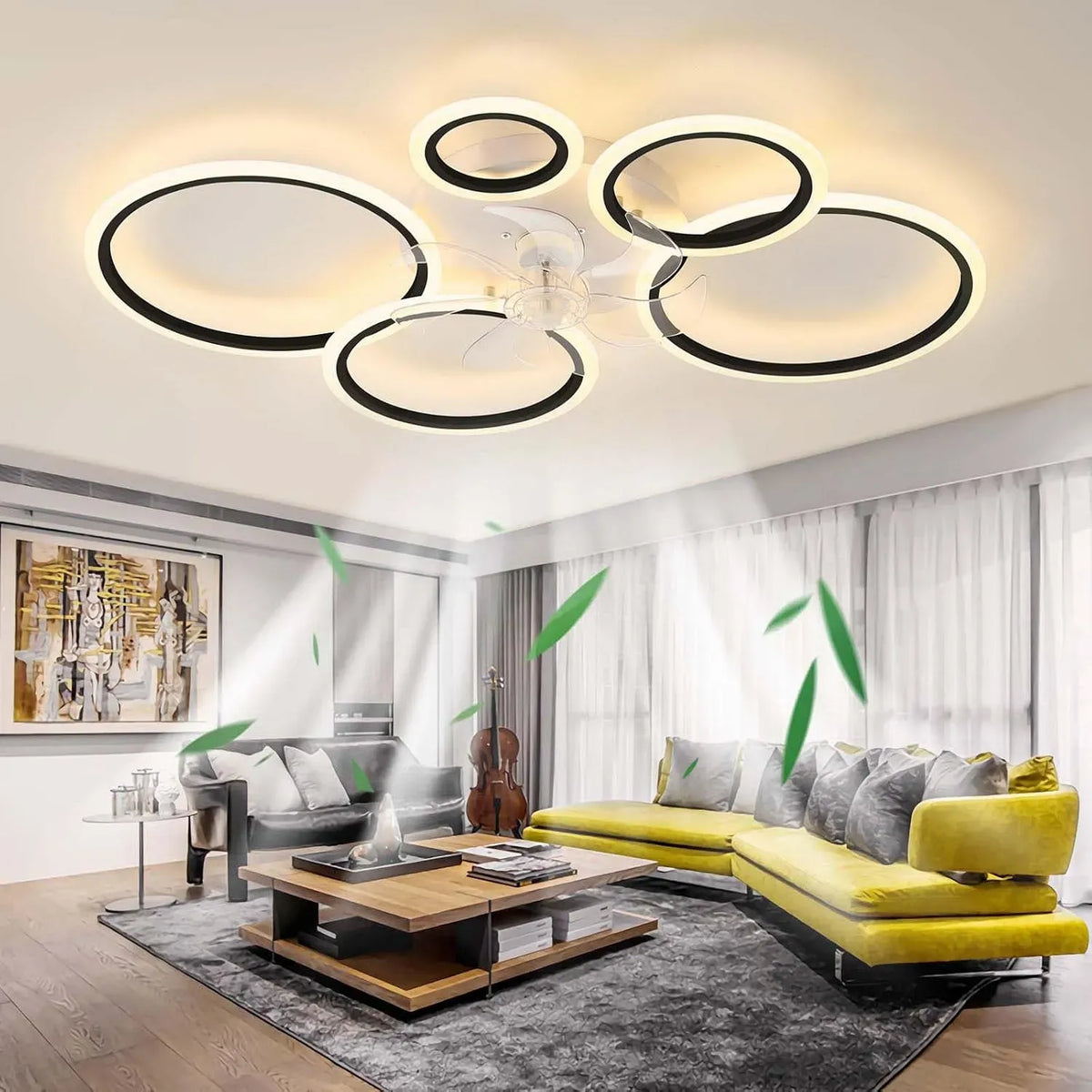 Ventilator, 100CM, 130 W, Schwarz, LED 130W Dimmbar mit Fernbedienung, 6 Geschwindigkeiten