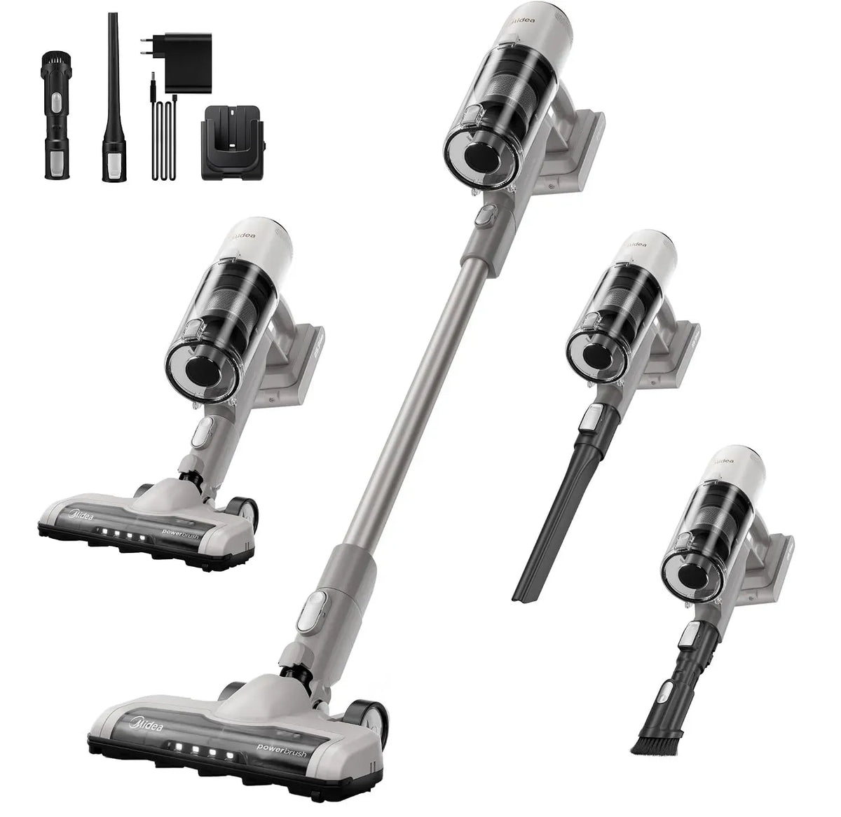Staubsauger 5-stufiges, 0,56 L, 350 W, Weiß, LED-Bodendüse, bis zu 26 kPa, bis zu 50 Min