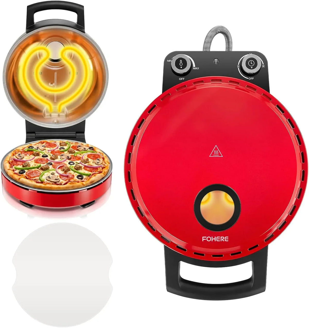 Smartes Thermostat, 32 cm, 1500 W, Timer, Pizza, 2 Temperaturzonen, Rot, Timer 30', Pizza Äußern Vergnügen, Ofen Pizza, 400°C