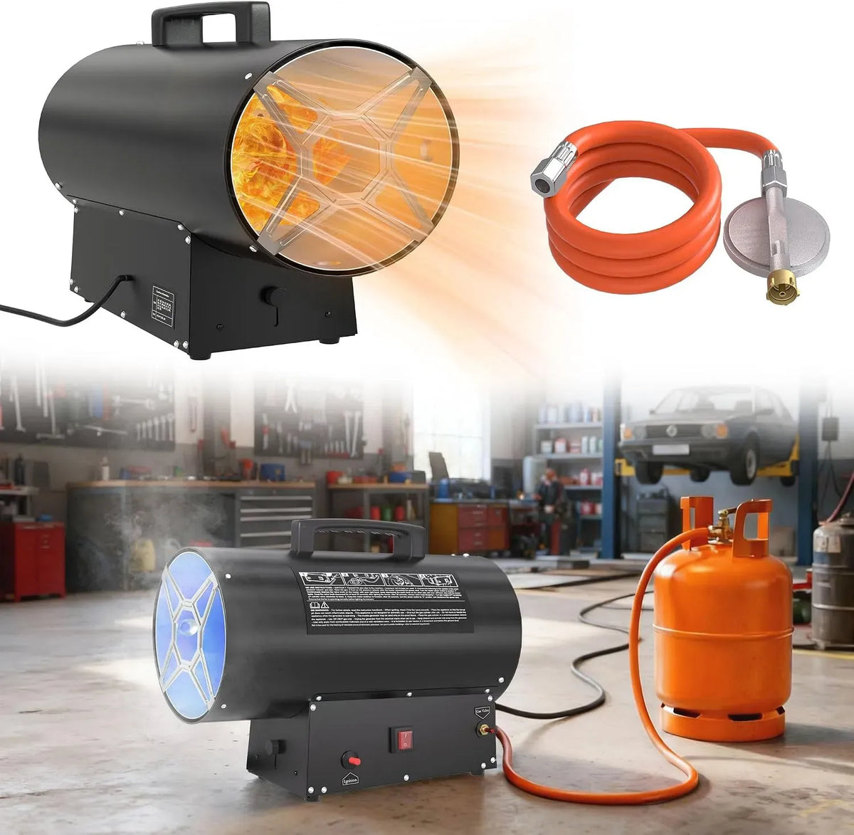 220V-240V Heißluftgenerator, Gasheizer, 30 kW, 220 V, 240 V, Thermostat, Wärmefunktion, Schwarz, UISEBRT