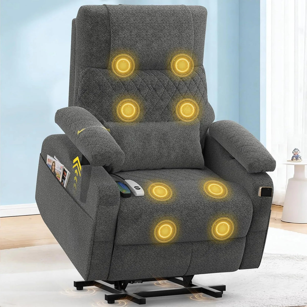 Relax- und Massagesessel, 3D-Optik, USB, 3D Verstellbare Armlehnen, 4 Aufbewahrungstaschen, TYP C&USB-Anschlüsse, TV Sessel für Heimkino